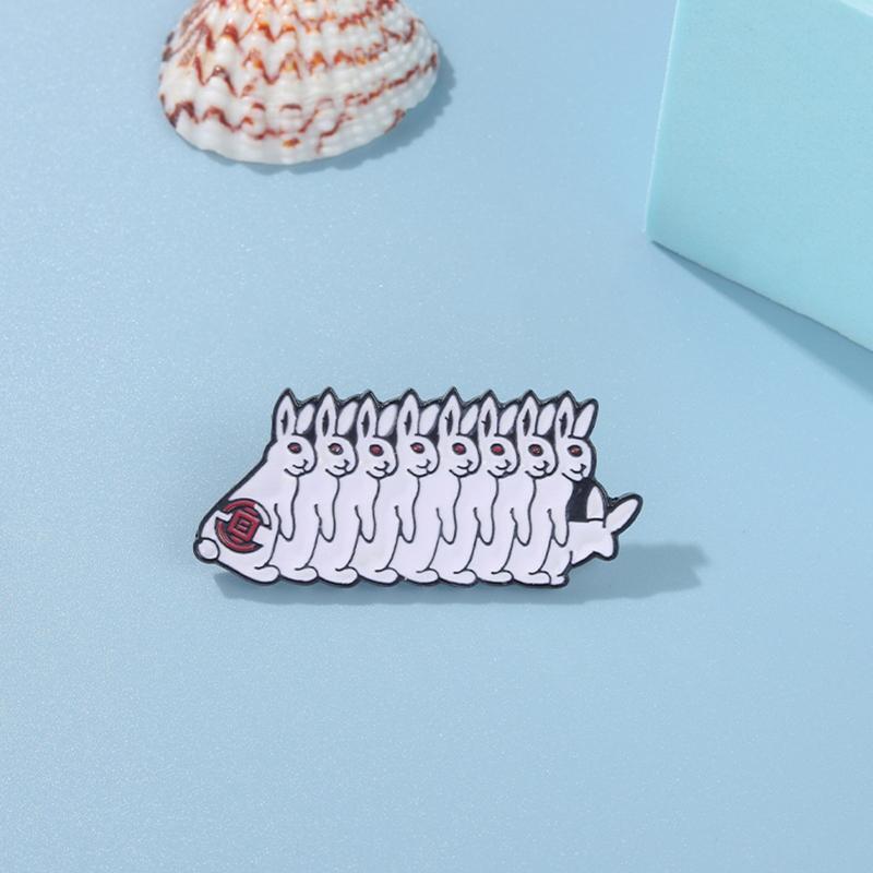 Cute Enamel Pin Backpack Cool Lapel Hat Pin Jacket Funny White Bunny Brooches