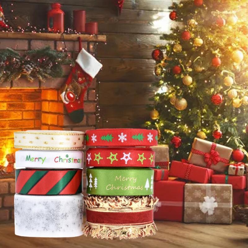 Ribbon 8 Patterns Ribbon Printed Snowflake Grosgrain Ribbon for Gift Wrapping