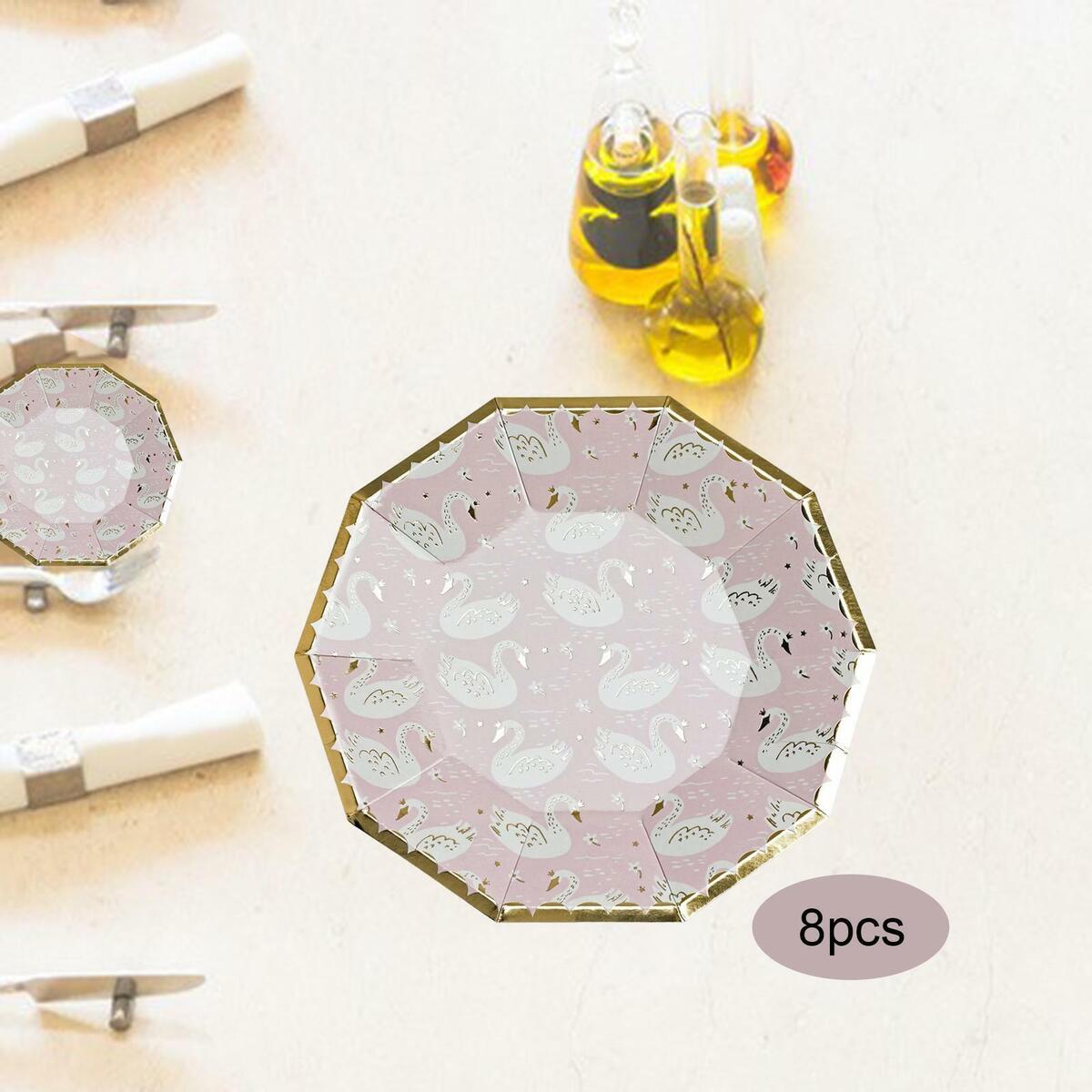 8Pcs Pink Disposable Dinner Plate Degradable for Valentine'S Day Supplies