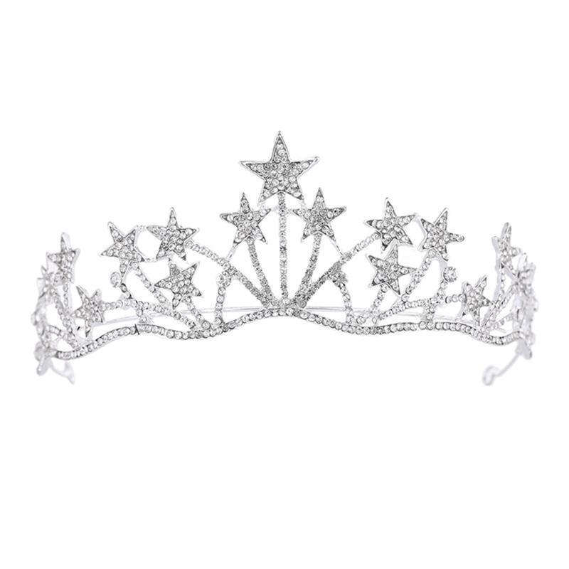 Star Shaped Rhinestone Bridal Crowns Tiaras Headpiece for Wedding Ceremony Party