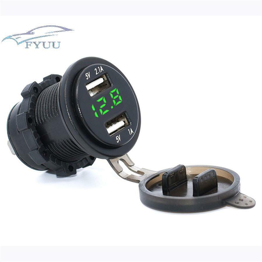 Car Motorcycle Green LED Light Voltage Voltmeter 3.1A Dual USB Charger Socket