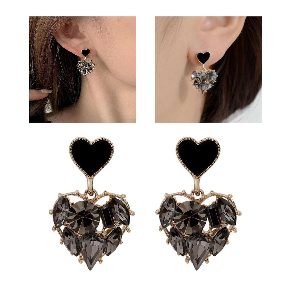 heart Stud Earrings Rhinestone 925 Alloy Jewelry Comfortable Bling Heart Stud