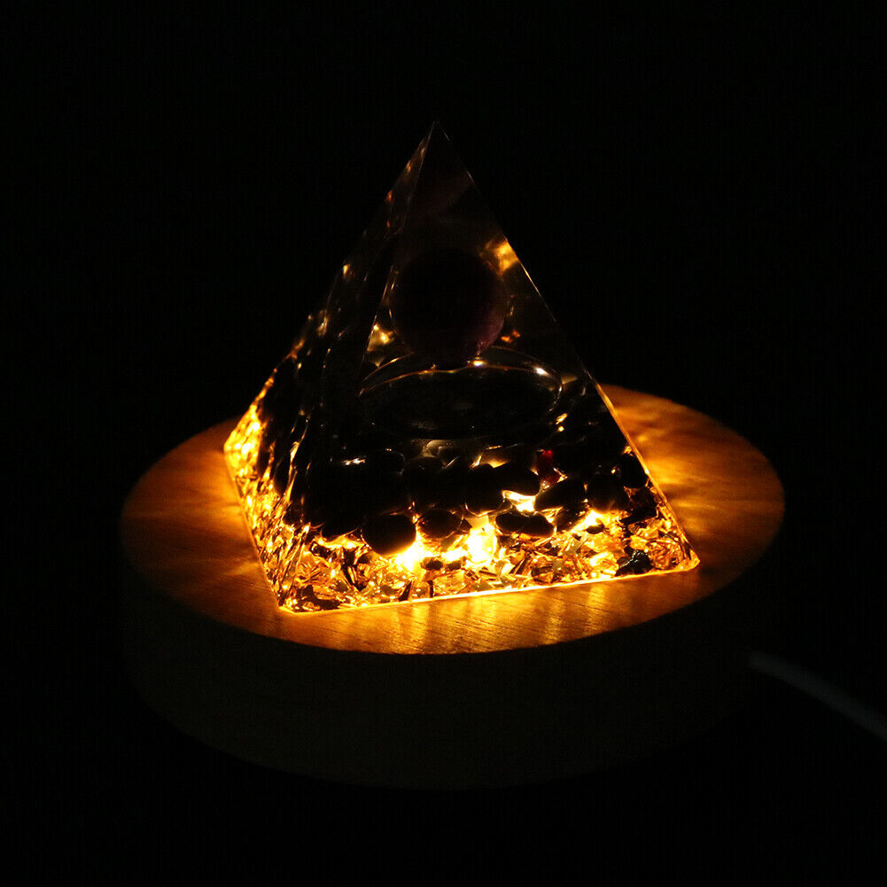 Round Wooden LED Lights Display Stand Holder Lamp Base Desktop Art Ornament