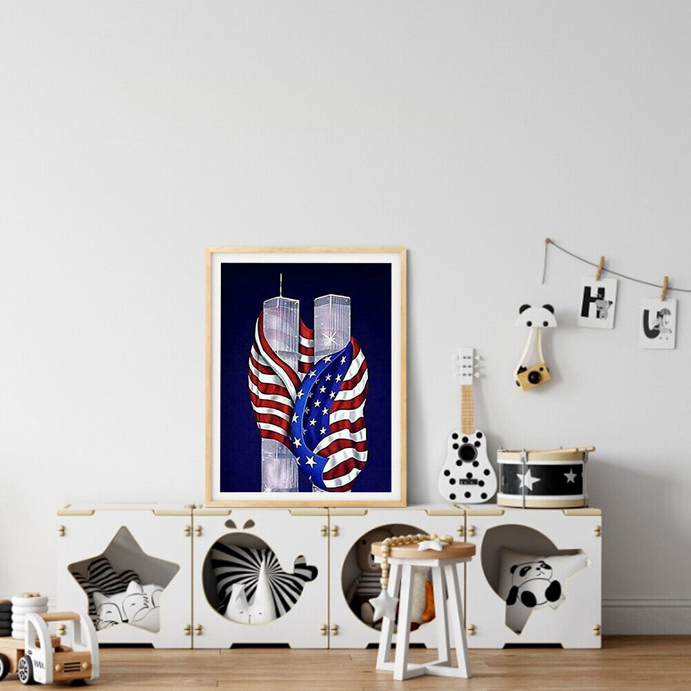 Diamond Painting DIY Flag Twin Tower Full Square Drill Rhinestone Picture