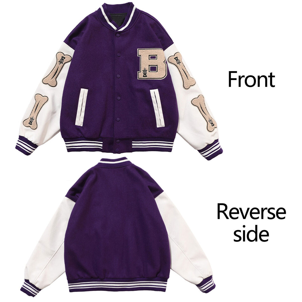 Letter Embroidered Jacket Leather Thick Baseball Uniform Coat (Purple 3XL)