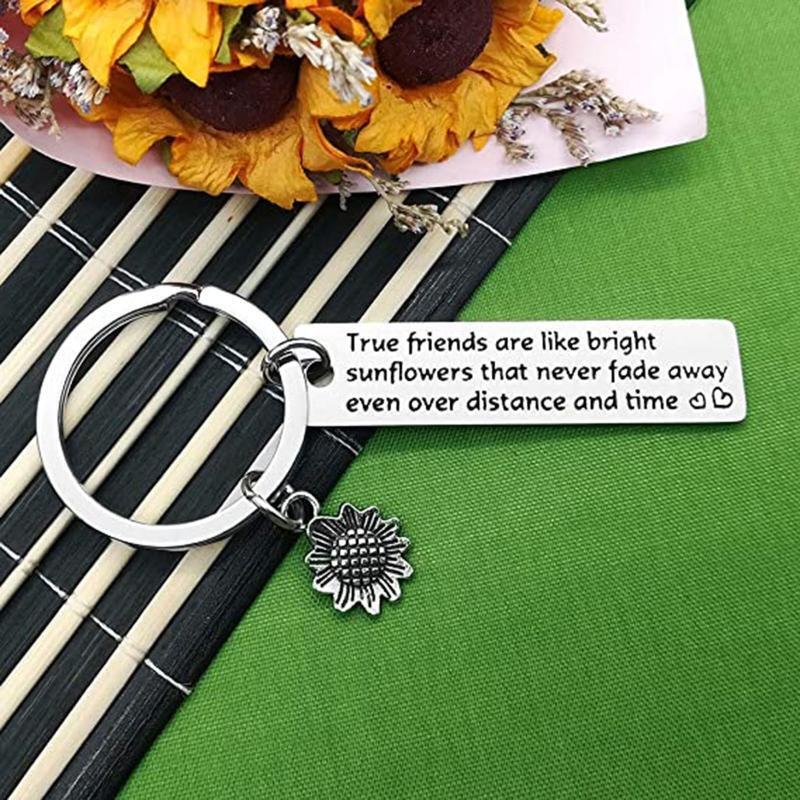Portable Keychain Stainless Steel True Friends Lettering Gift for Women Men Teen