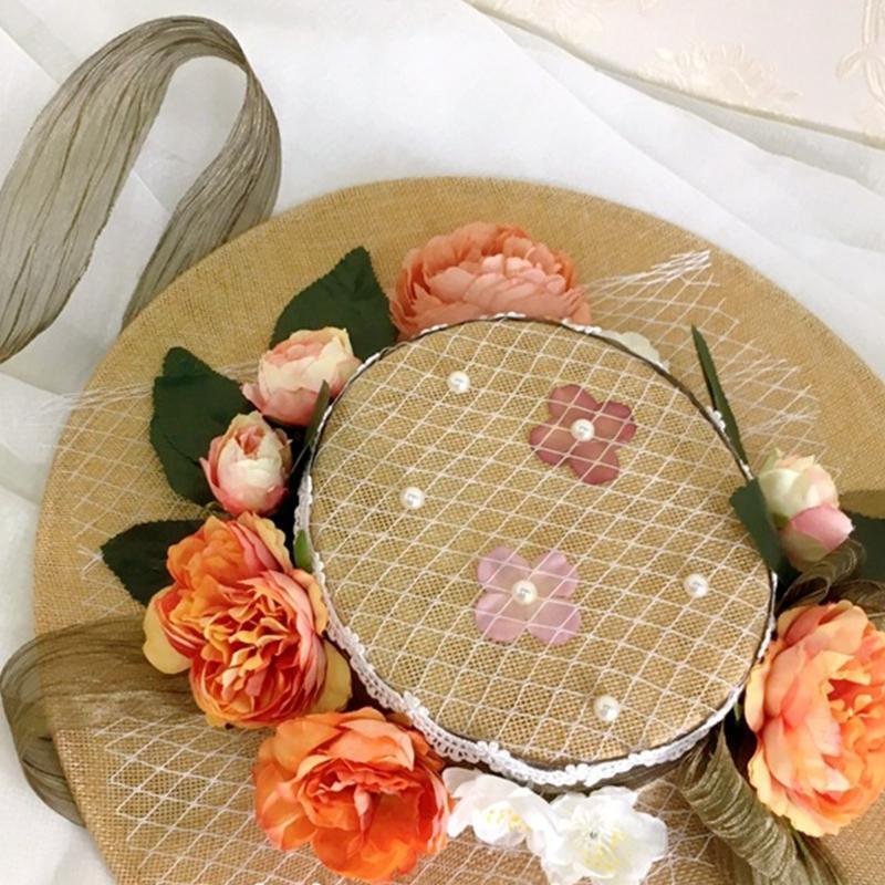 Trendy Sunshade Flat Hat Beach Hat Flower Decor Sunhat for Lolita Party Girls