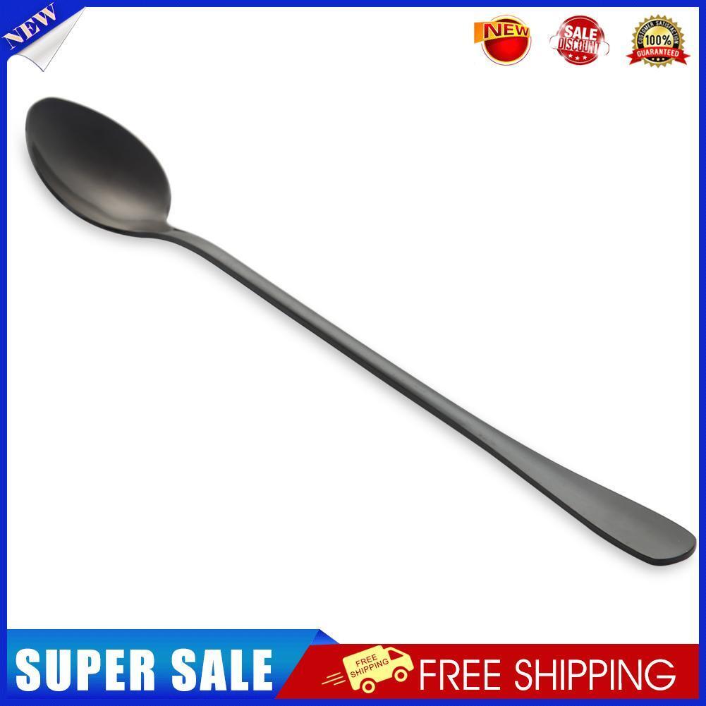 Stainless Steel Long Handle Ice Spoon Coffee Tea Spoons Tableware (Black)