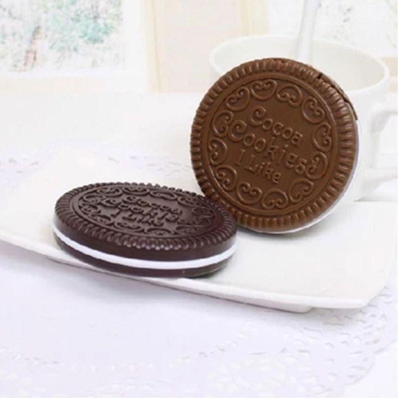 Women Girls Chocolate Cookie Mini Pocket Mirror With Comb Princess Portable