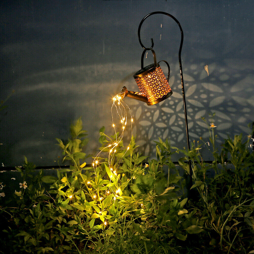 Solar LED Watering Can Lights Waterproof Outdoor Kettle Yard Lamp (B+Stand) NEW