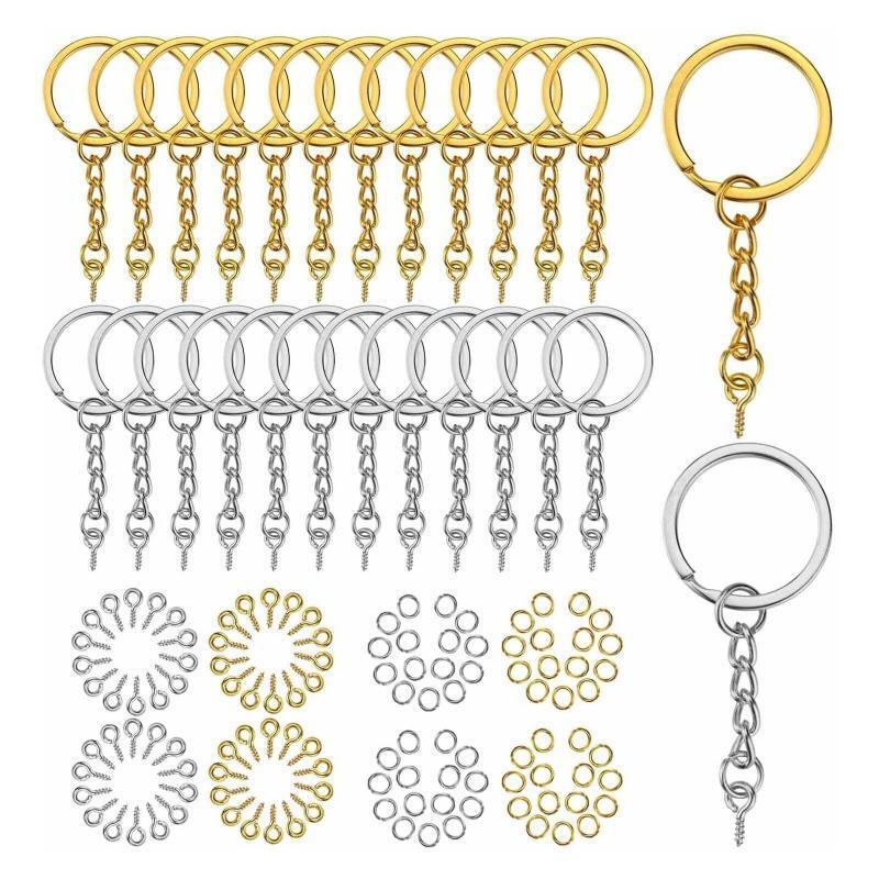 180 Pack Key Chain Rings Kit Key Ring Jump Rings Screw Eye Pins Metal Parts