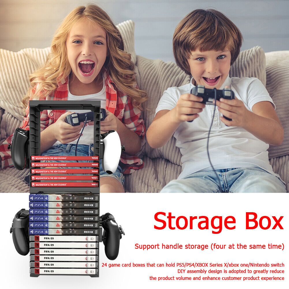24 Games Disc Storage Tower Holder Controller Bracket for PS5/PS4/Switch