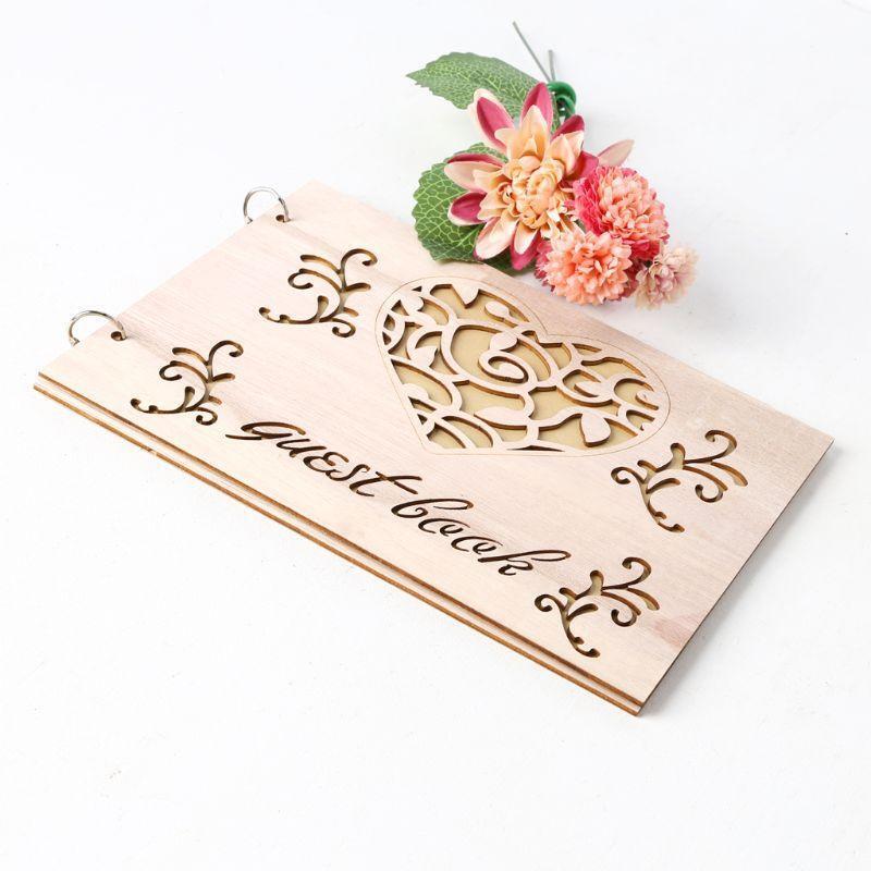 Personalized Guest Book Heart Wooden Guestbooks Signature Message Scrapbook