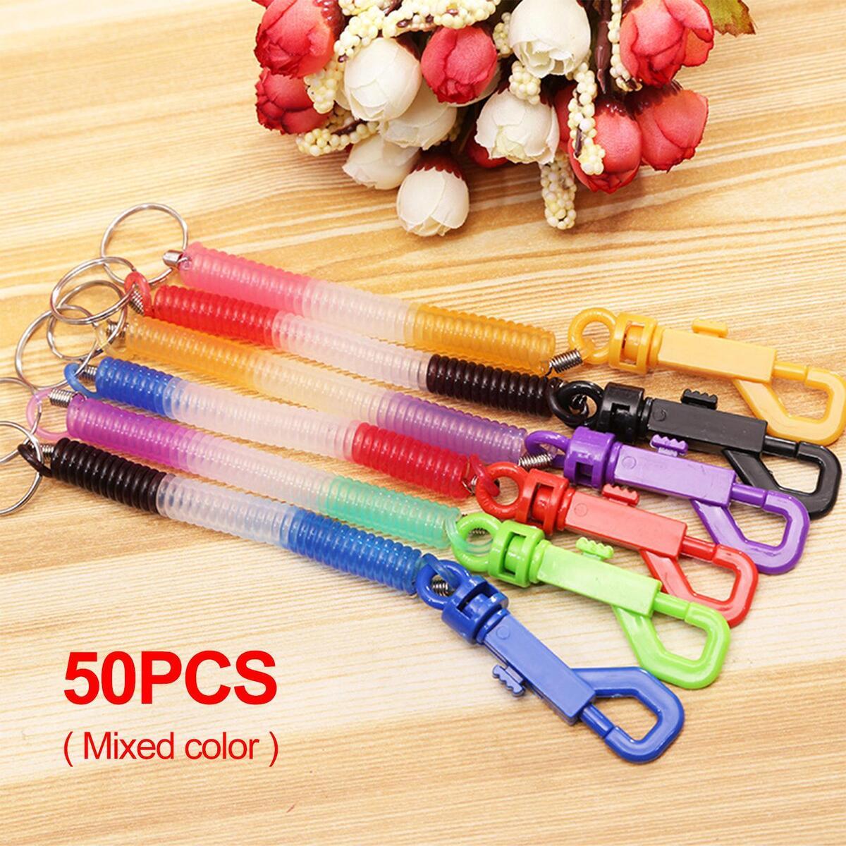 50x Spring Coil Keychain Stretchy Retractable Keyring Stretch Cord Lanyard