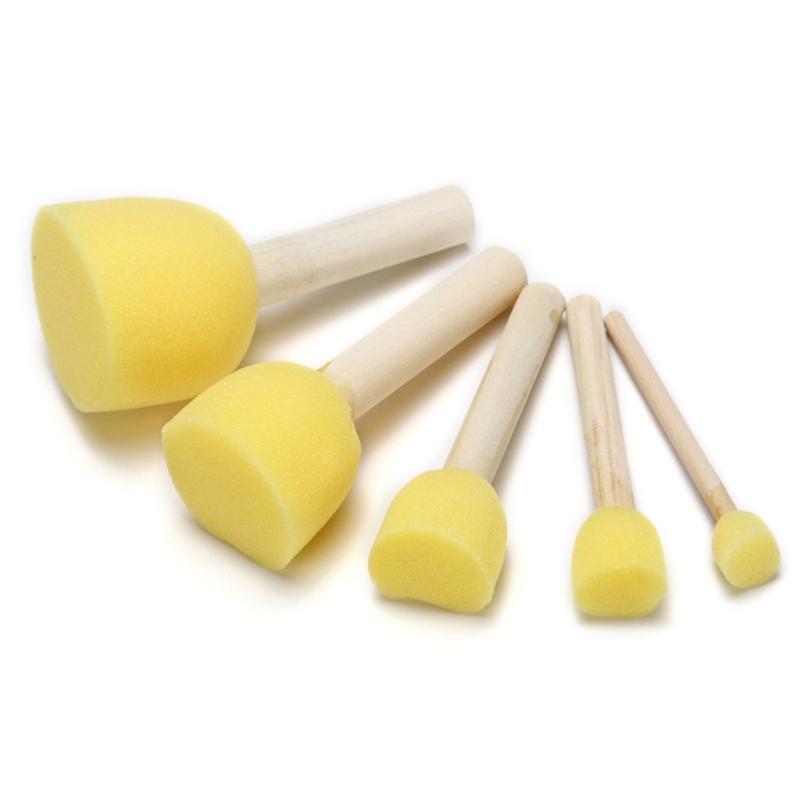 5pcs Sponge Foam Brush Set Wooden Handle Stamp Painting Tool DIY Crafts for Kids