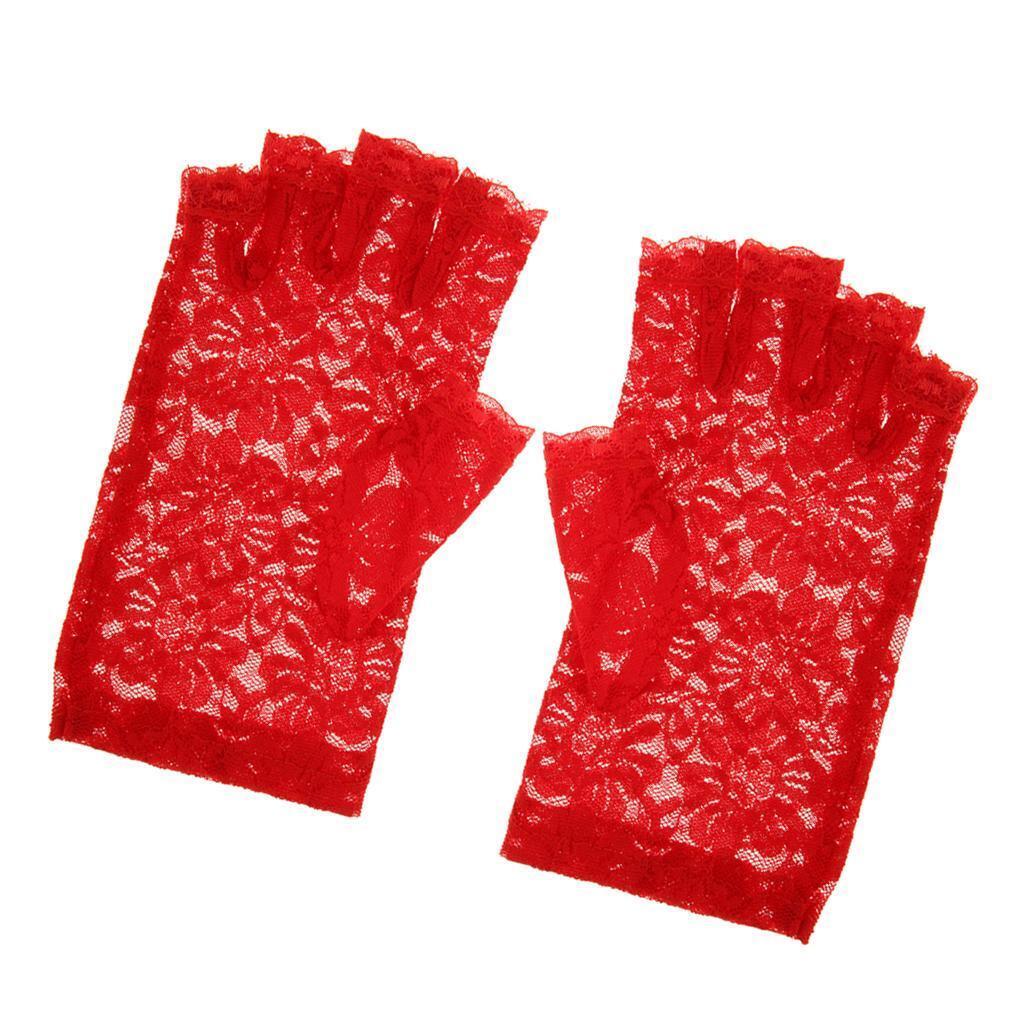 Wedding Party Lace Flower Half Finger Glove Party Accessories Lady Glove Red