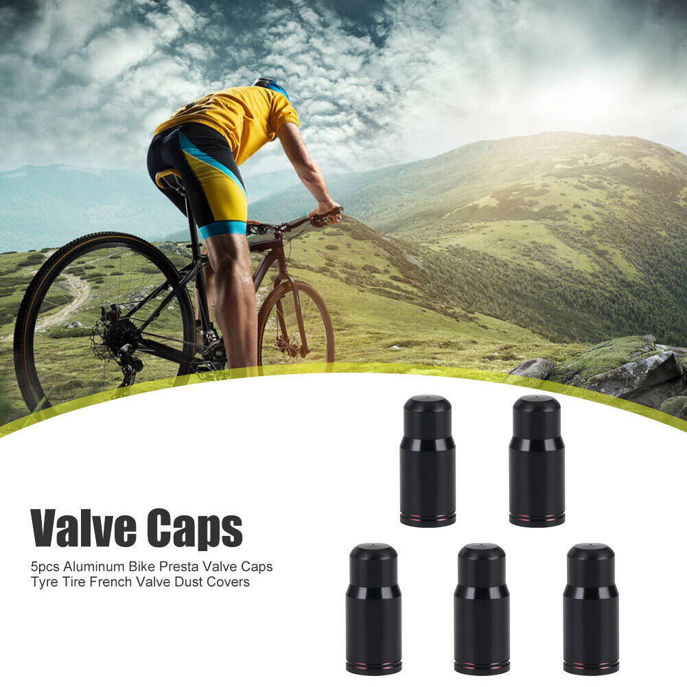 5pcs Aluminum Bike Presta Valve Caps Tire French Valve Dust Covers (Black)