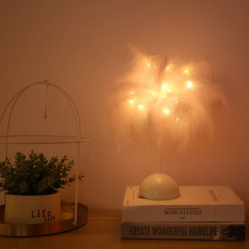 Modern Nordic Feather Light Romantic Atmosphere Lamp Bedside Decor (Pink)