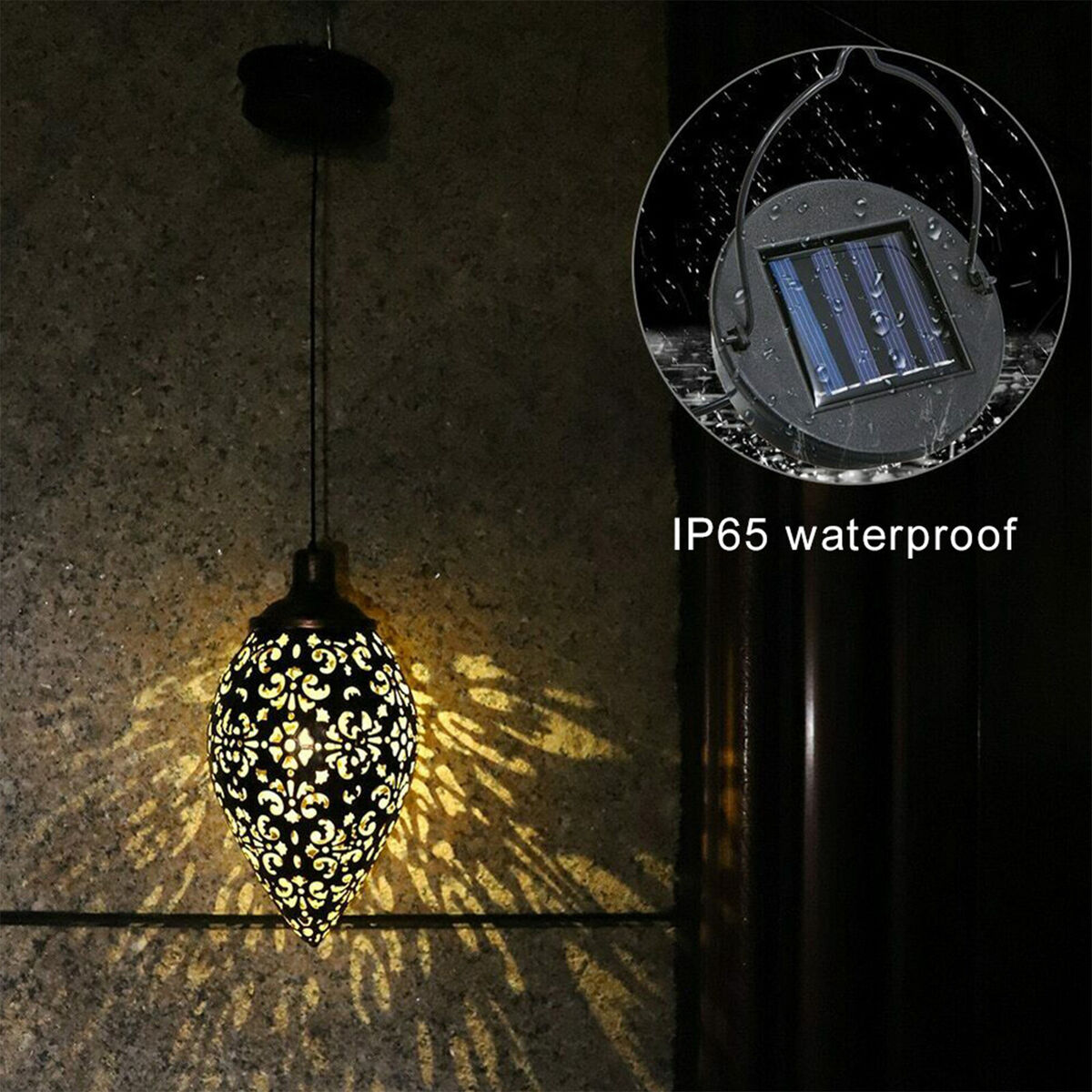 Solar Hanging Lights, Olive Shaped, Waterproof, Garden Metal Art LED Lamp