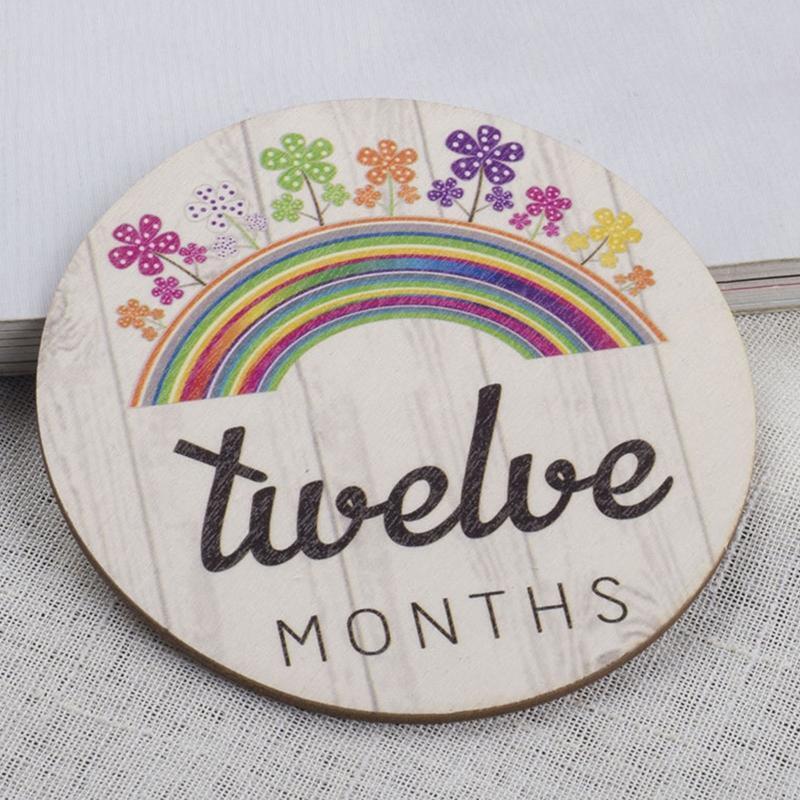 Wooden Baby Milestone Cards 14pcs/set Colorful Painted Carved Card