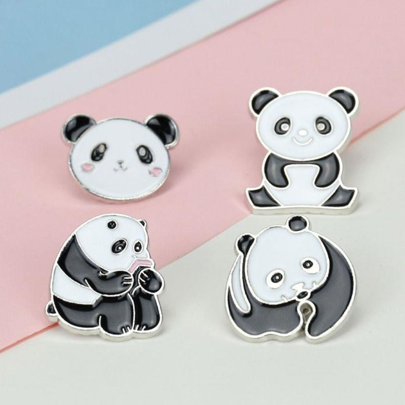 4Pcs Cute Panda Bear Enamel Lapel Pin Animal Pride Brooch Fashion Jewelry