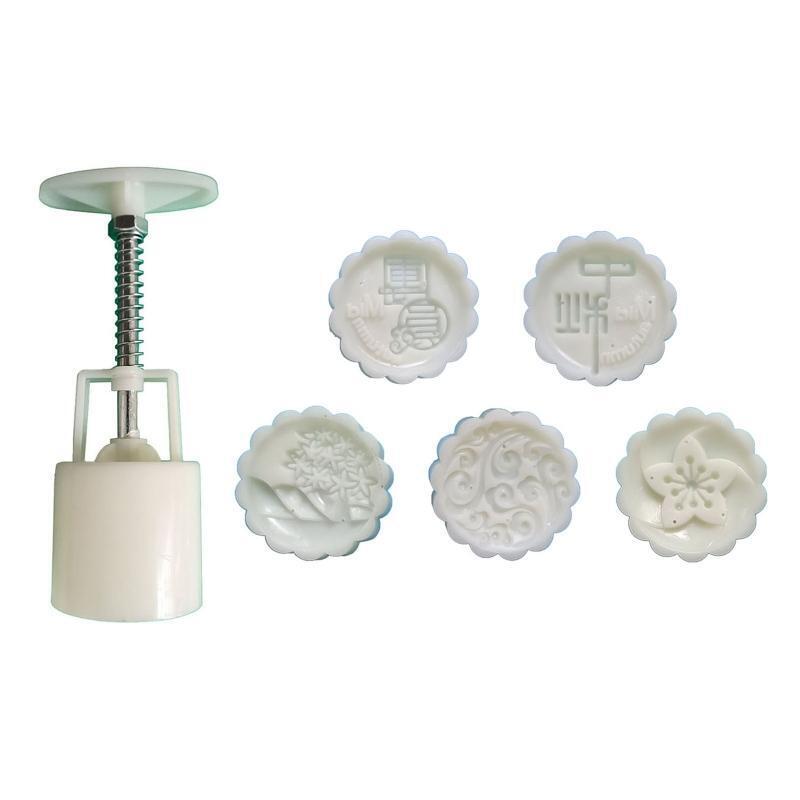 5Pcs 50g Round Flower Moon Cake Mold Mould Pastry Mooncake Hand DIY Tool