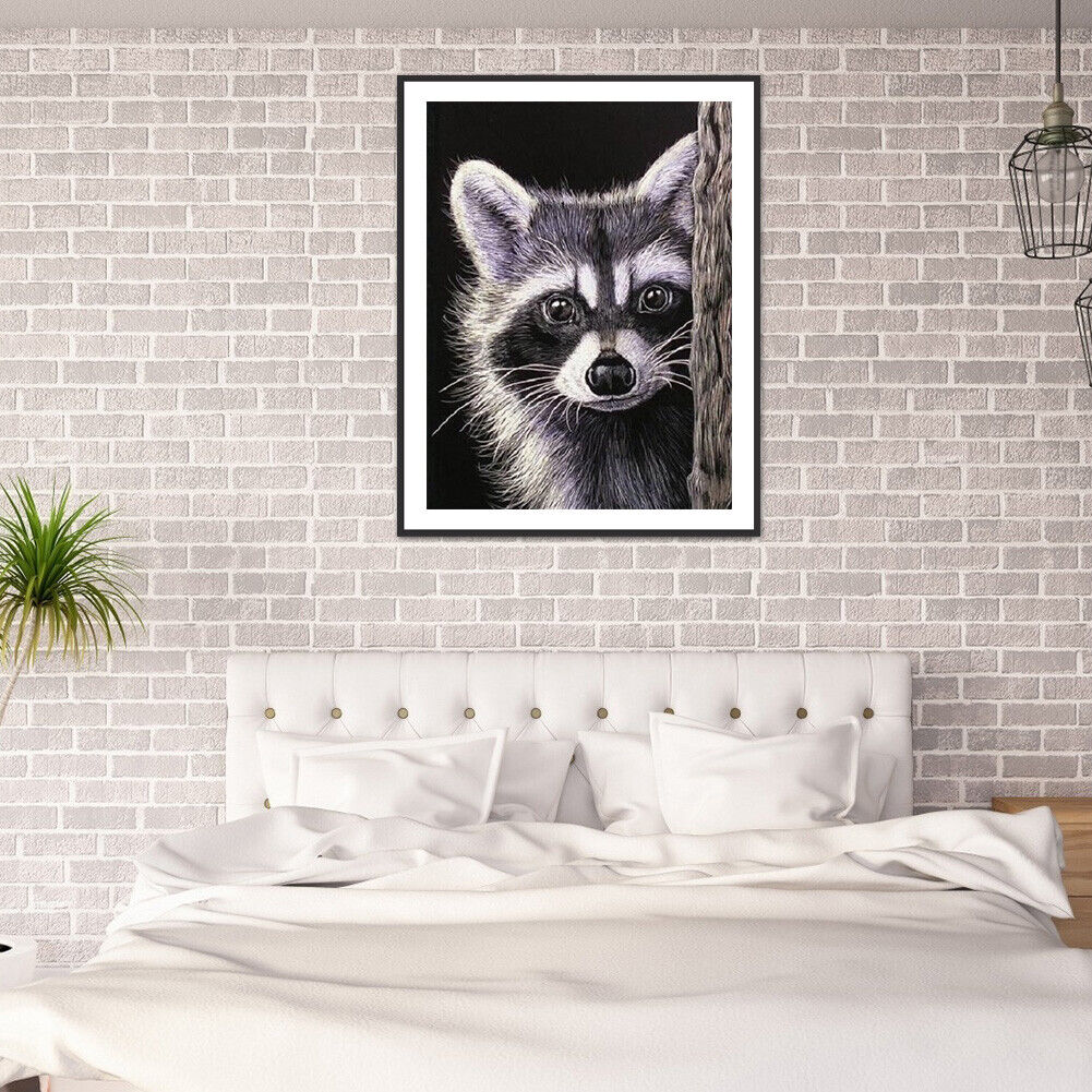 5D DIY Dog Raccoon Full Round Diamond Painting Kit Picture Artwork Craft