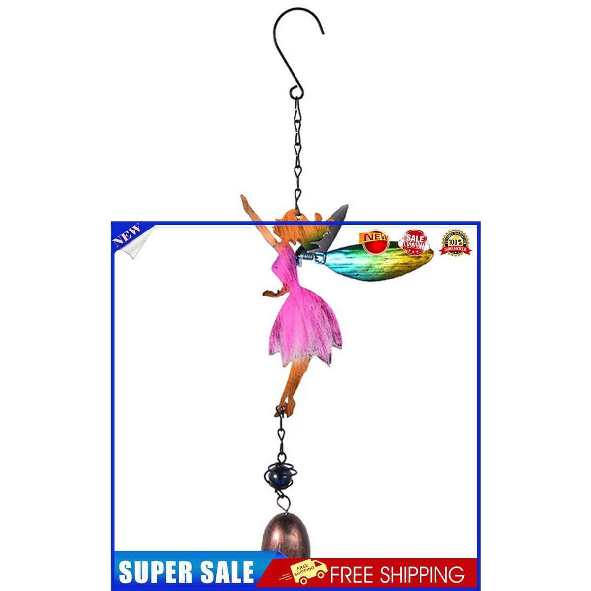 Fairy Angel Wind Chimes Metal Art Wind Bell for Indoor Outdoor Yard (Pink)