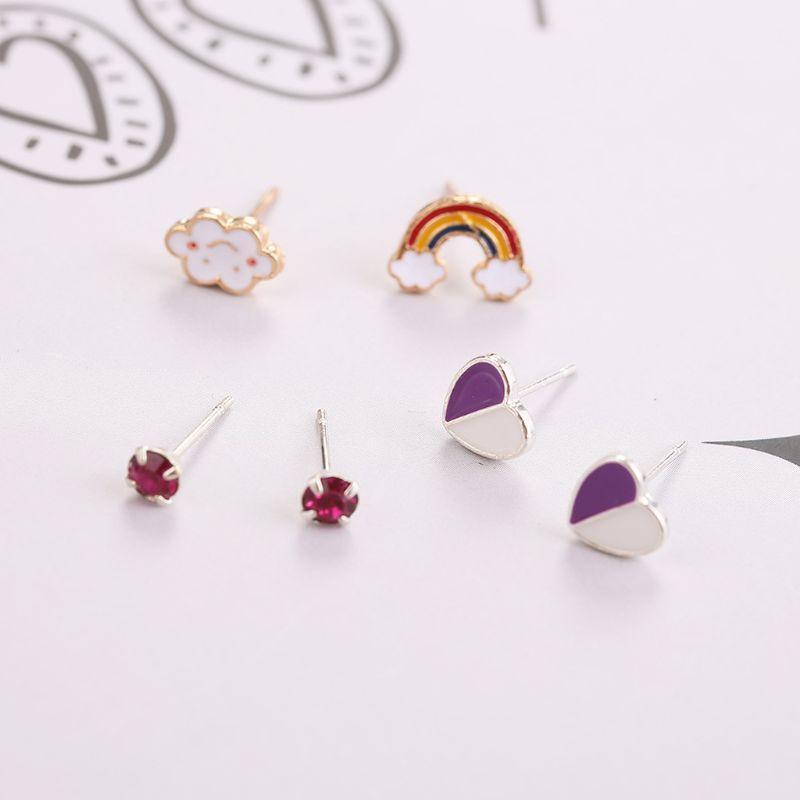 12 Pairs Mixed Women Star Heart Moon Crystal Rainbow Stud Earrings Kit Jewelry