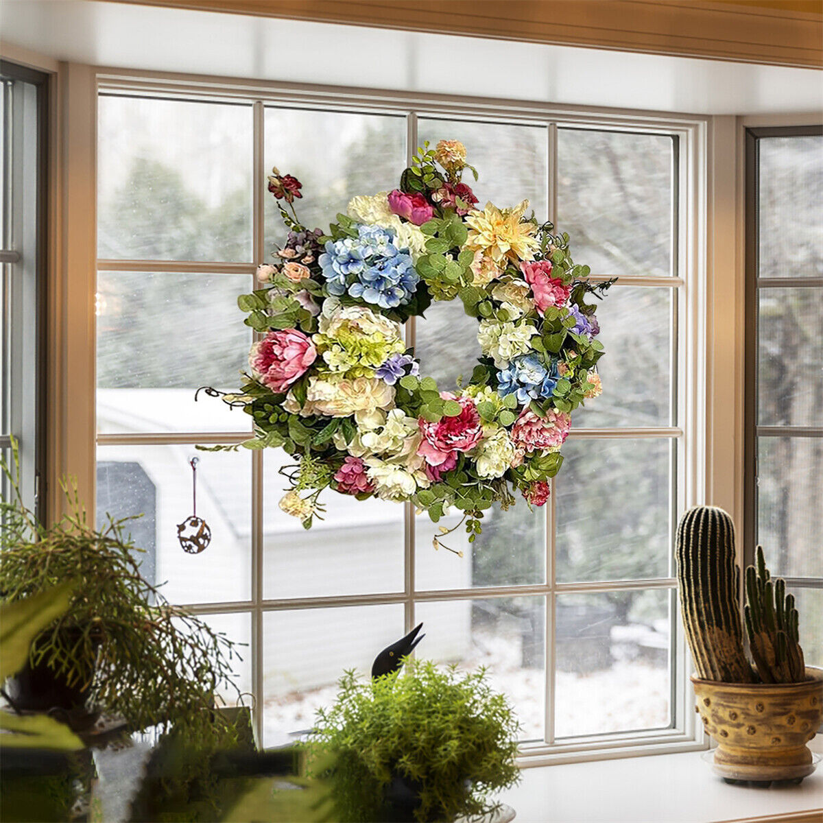 Rainbow Hydrangea Wreath Front Door Spring Rainbow Flowers Garland Home Decor