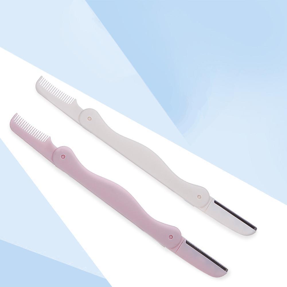 2pcs Folding Eyebrow Trimmer Eye Brow Makeup Shaver Brush Kit (Pink White)