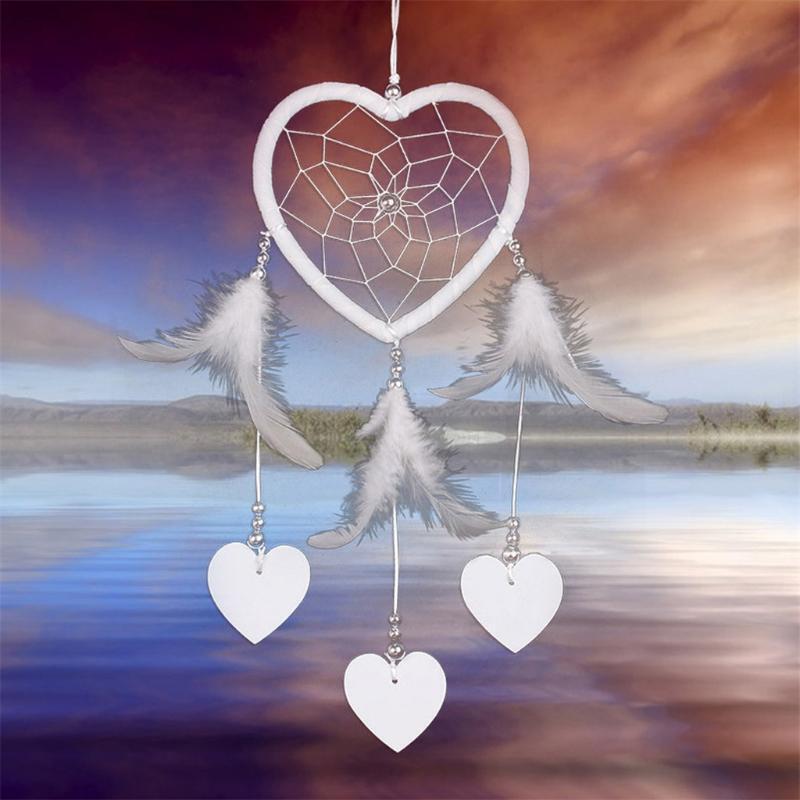 Handmade Heart Dream Catcher with Feather Wall Car Home Hanging Decor Ornament