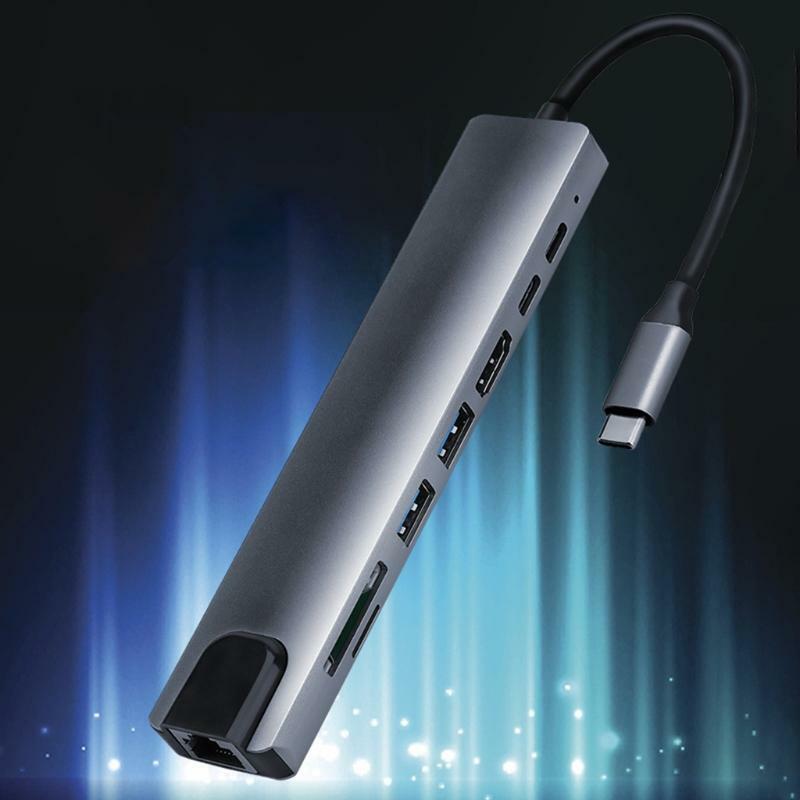 8-in-1 Type C Hub Laptop Computer Peripheral Docking Station USB Adapter