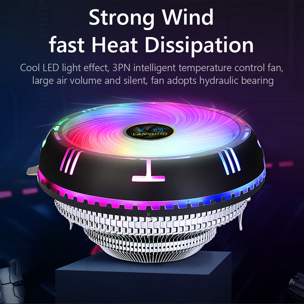 LANSHUO Low Profile Rainbow RGB CPU Cooler 90mm Fan for X79 X99 LGA 2011