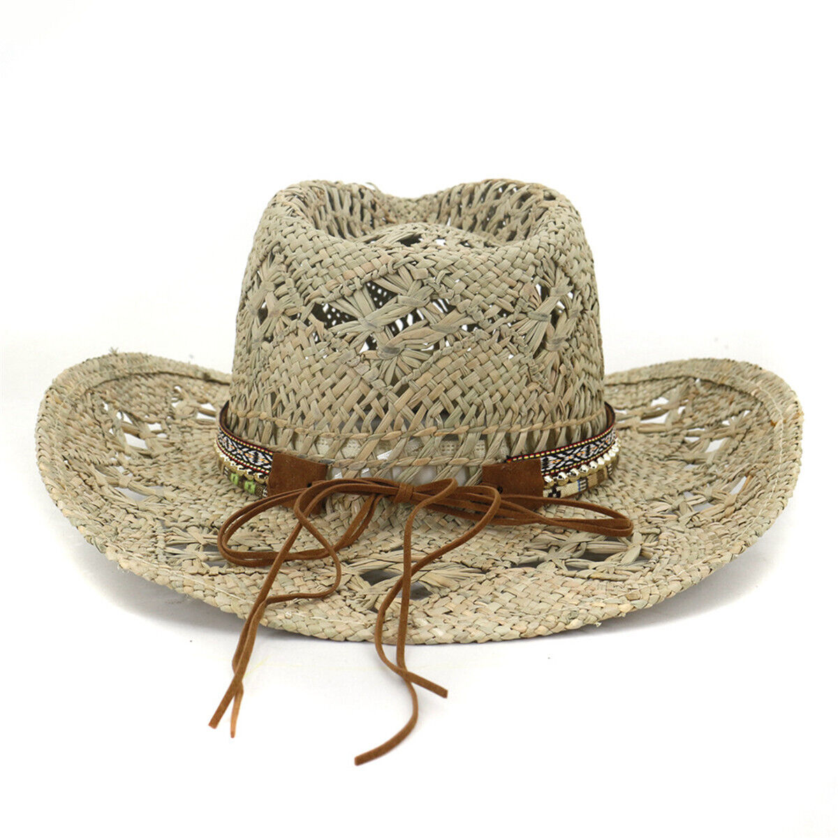 Fashion Handmade Western Cowboy Straw Hat Women Men Travel Beach Visor Sun Cap