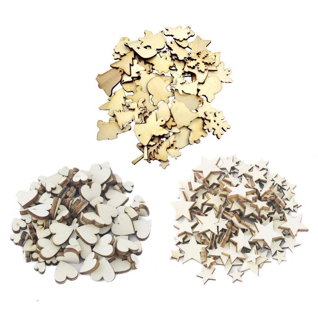 250 Pieces Assorted Sizes Shapes Natural Wood Pieces for Cardmaking Scrapbooking