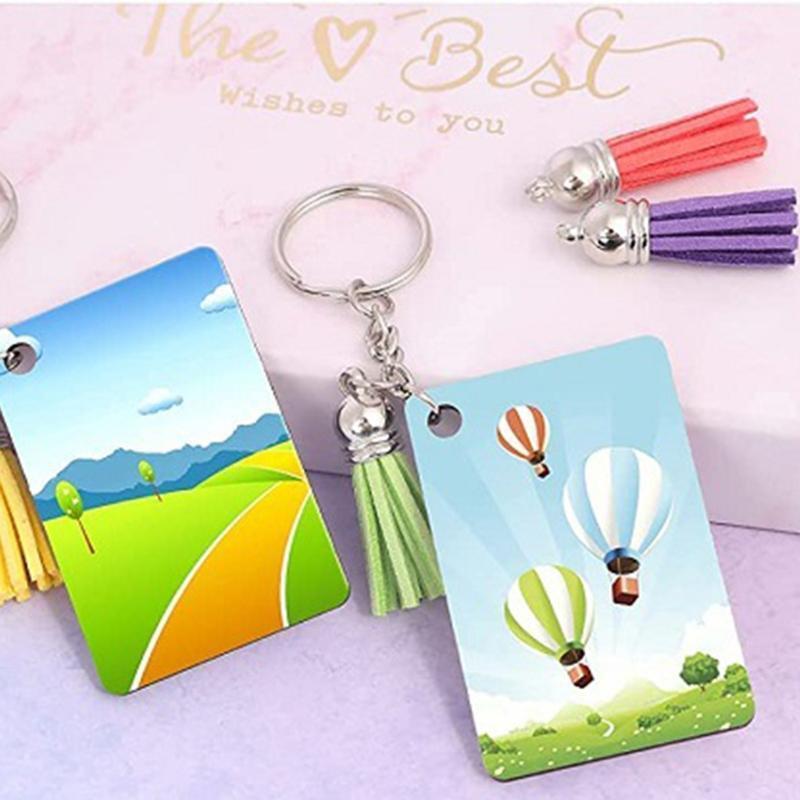 160 Pcs Blank Keychains Set 40 Pcs MDF Keychain Blanks 40 Pcs Leather Tassels