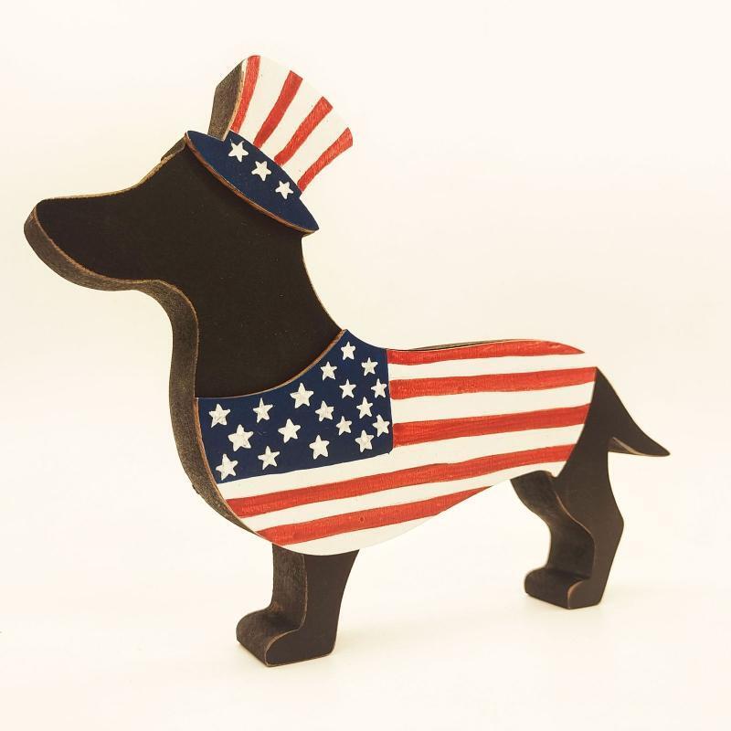Independence Day Wooden Carved Dog Ornament 4th of July Wood Crafts