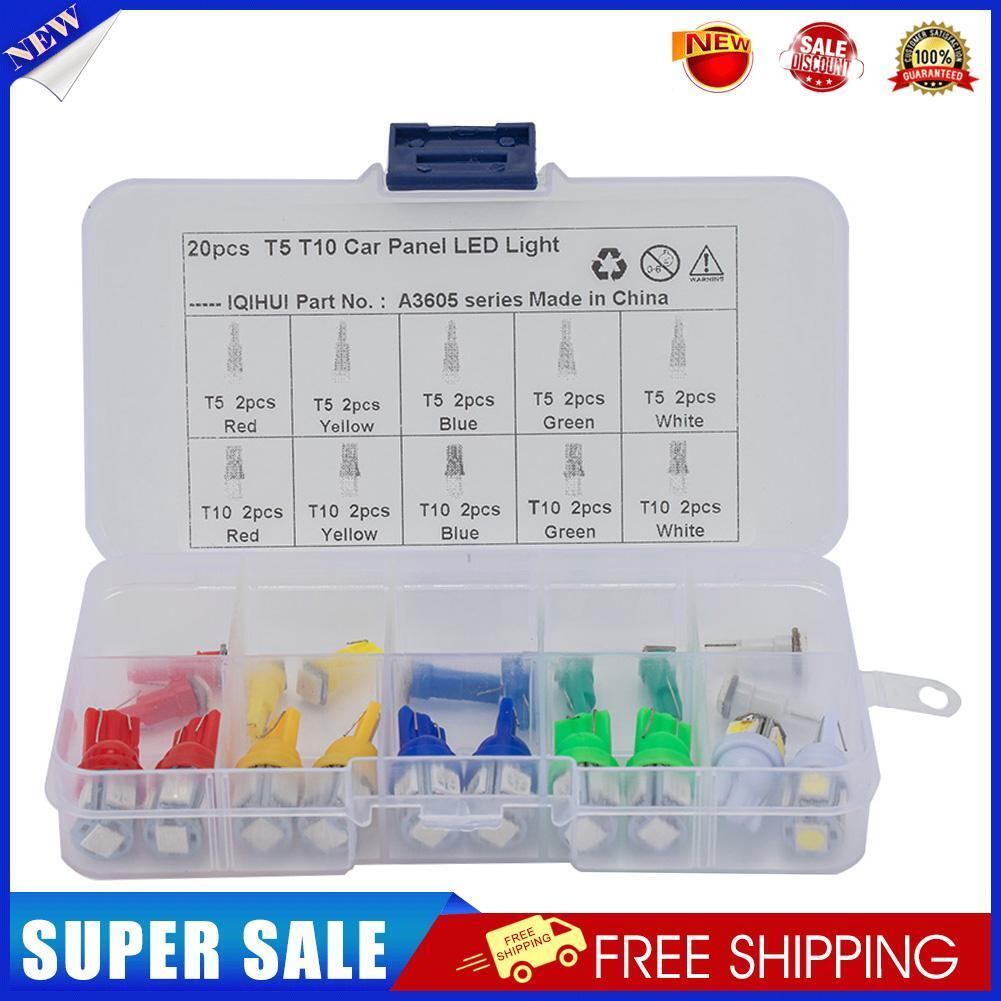 20pcs Assorted T5 T10 LED Bulbs for Car Motorcycle Instrument Cluster Light