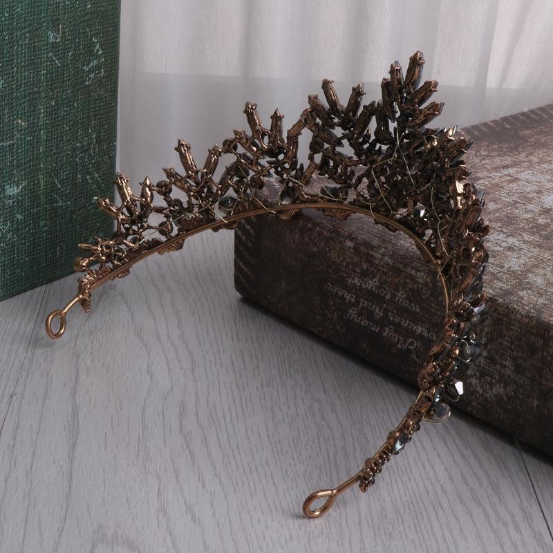 Baroque Crown Wedding Prom Tiara Jewelry Headdress Black Rhinestone Accessories