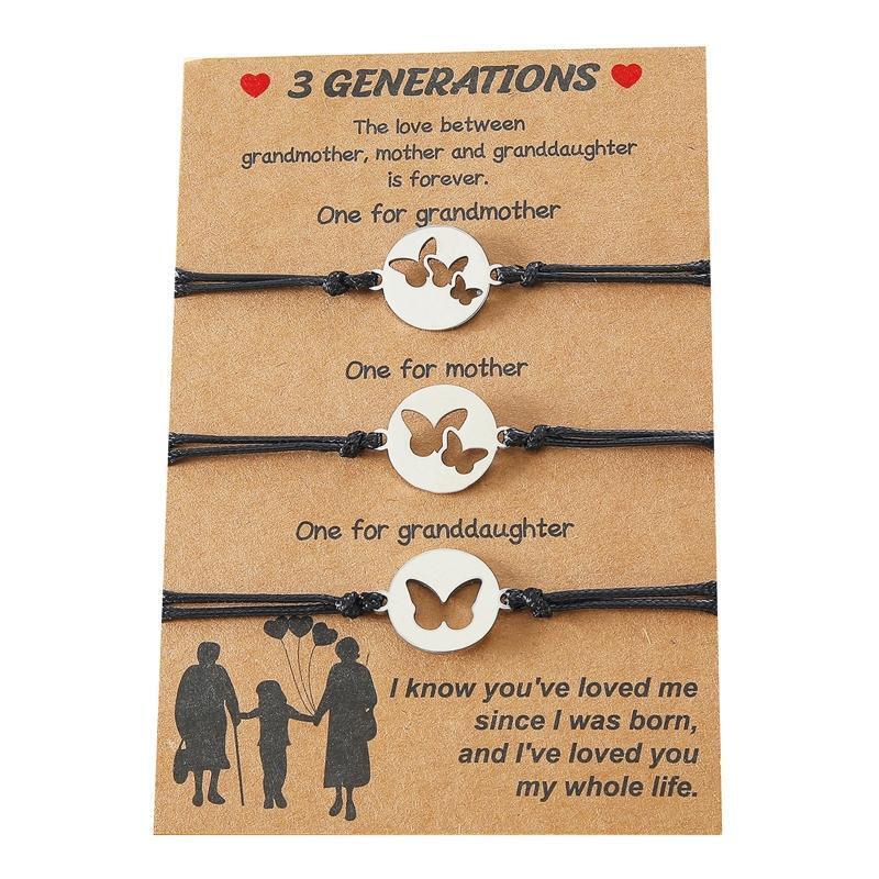 Three-Generation Matching Hand-woven Bracelets for Mother's Day Mom Daughter