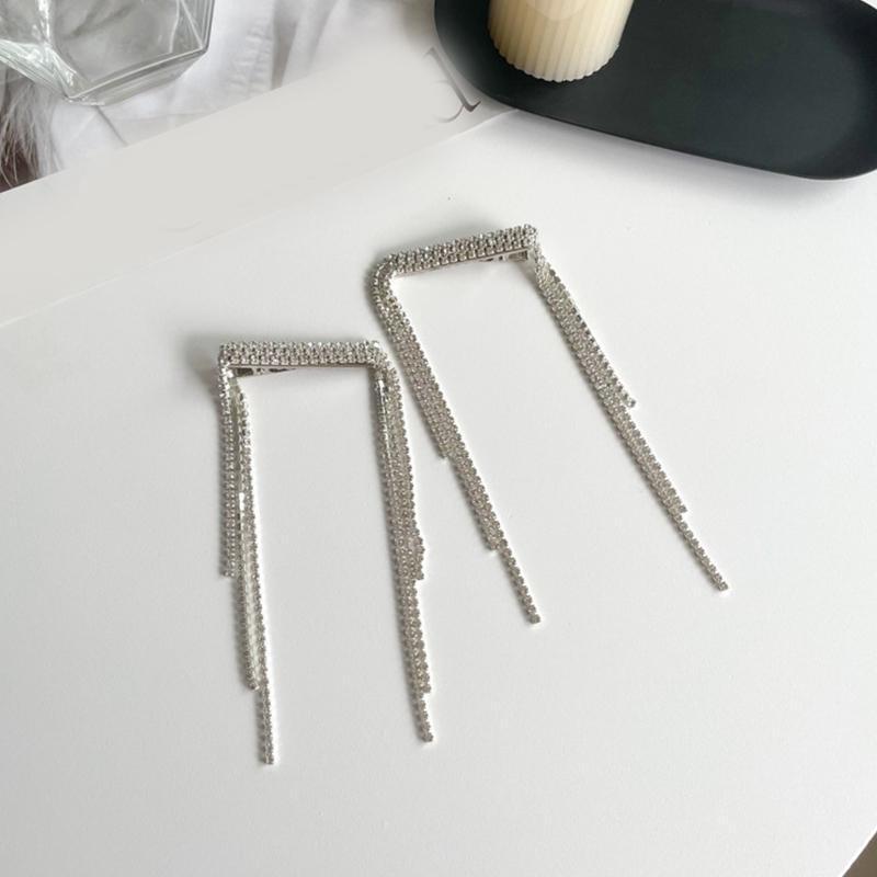 Rhinestone Hair Clip Long Tassel Dangle Hair Barrettes Hair Pins for Long Hair