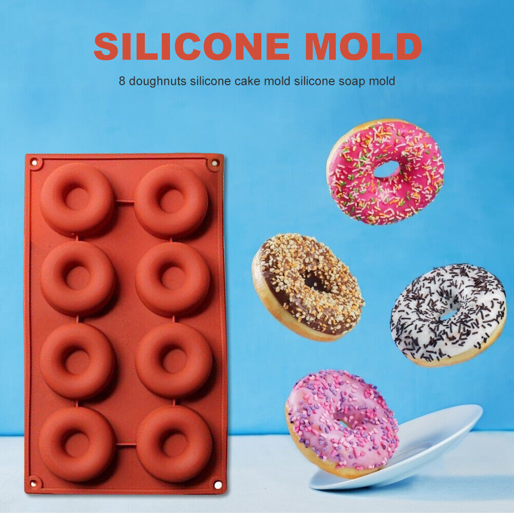8 Cavity Donut Shape Mould Dessert Cake DIY Soap Dim Sum Silicone Mold Tray