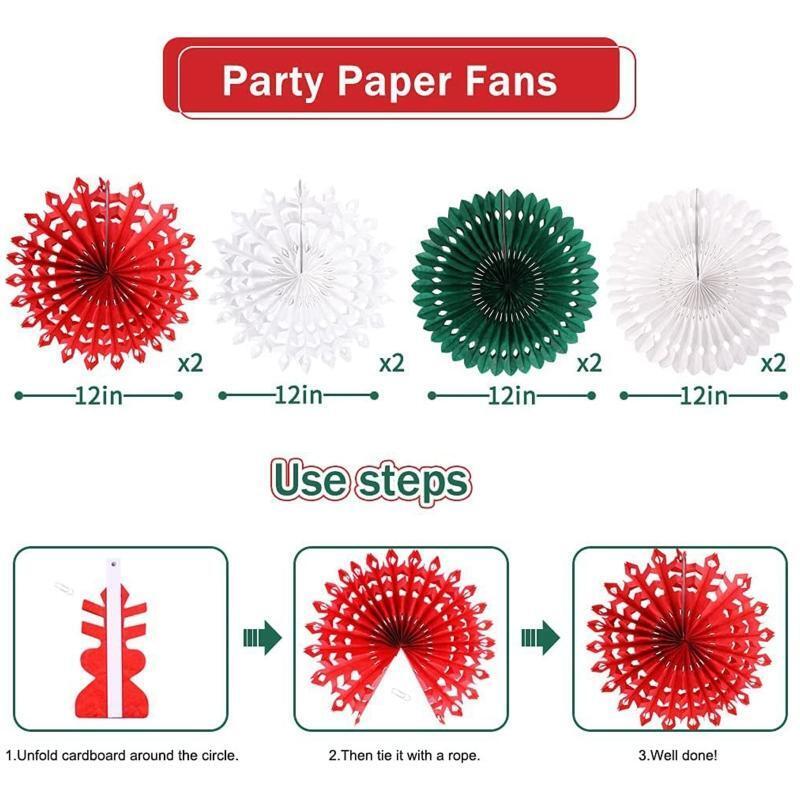 Xmas Tree Honeycomb Backdrop Paper Fan Set Hanging Ornaments for Xmas Party