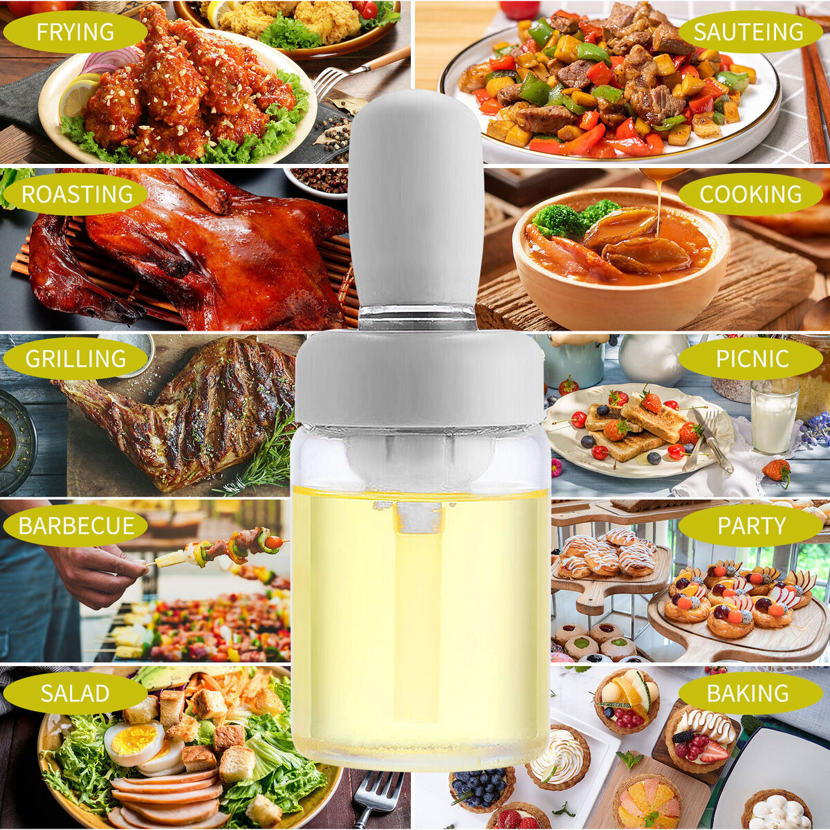Oil Dispenser Bottle with Brush - Oil Storage and Silicone Brush (White)