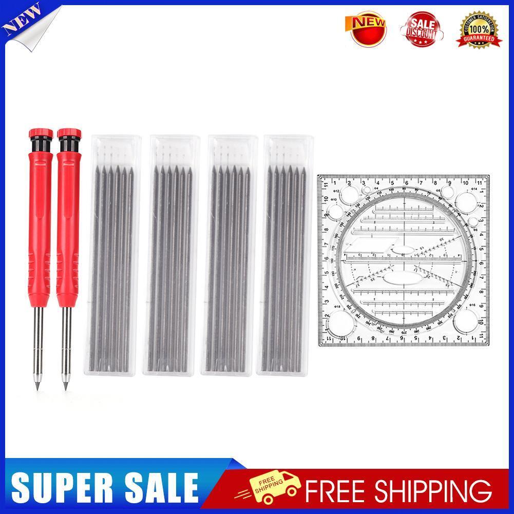 Solid Pencil with Refill Leads Sharpener Ruler Woodwork Mechanical Marker