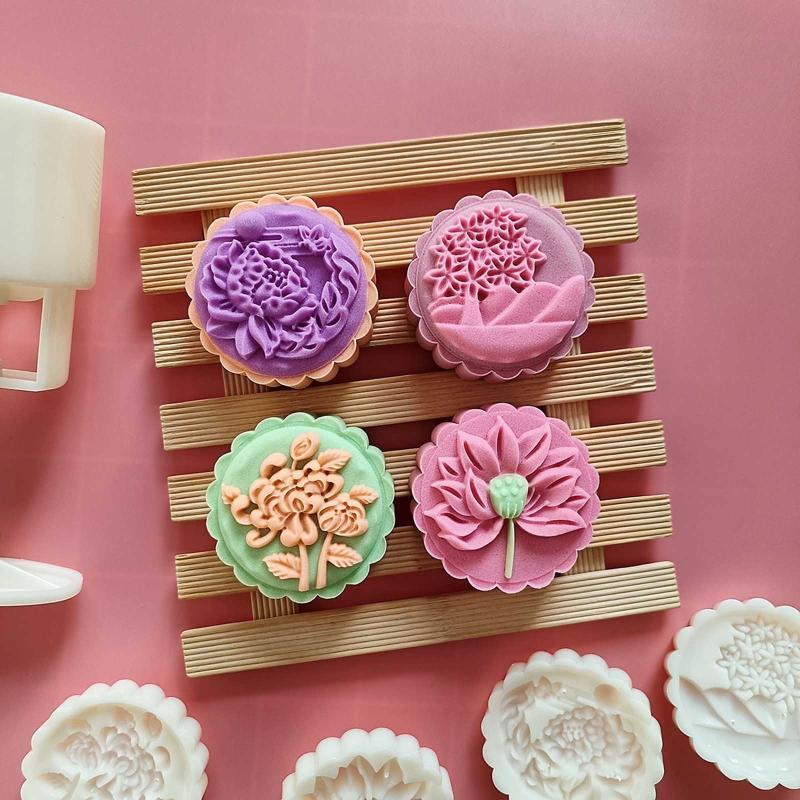 Plants Shape Stamps Moon Cake Moulds for Mid-Autumn Festival DIY Baking Mooncake