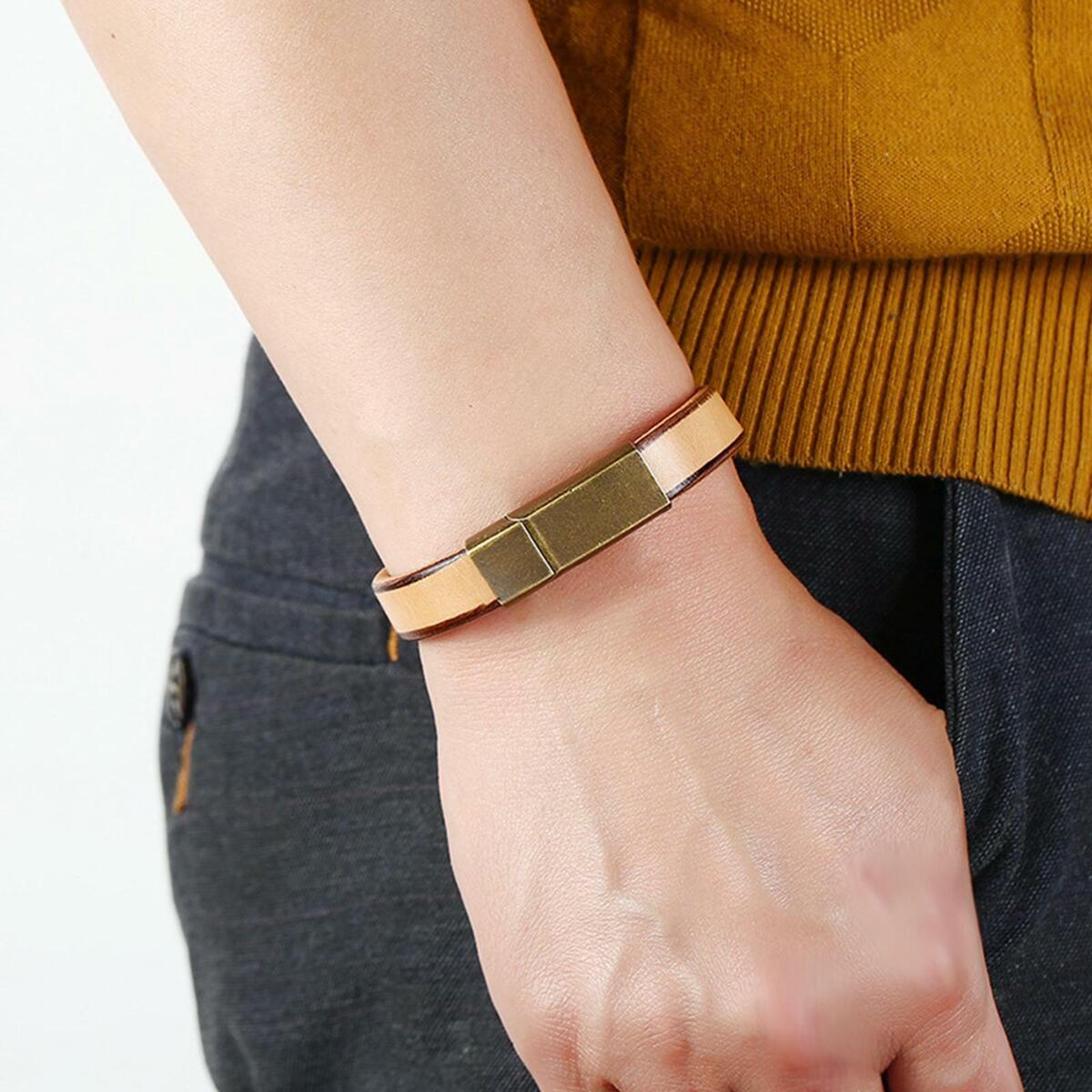 PU Leather Wristband Bracelet Cuff Wrap Jewelry Bangle 20.5cm Dark Brown+PU
