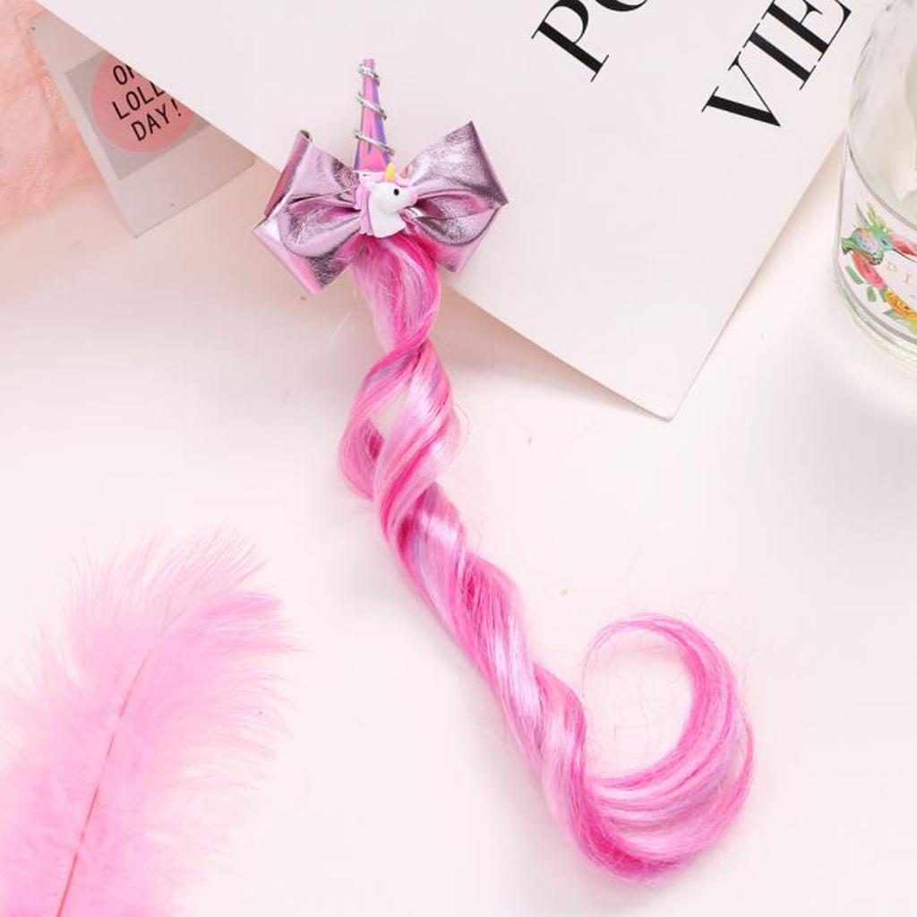 2Pcs Girls Cute Rainbow Unicorn Horn Hair Bow Hair Clip Clip on Extensions Wig