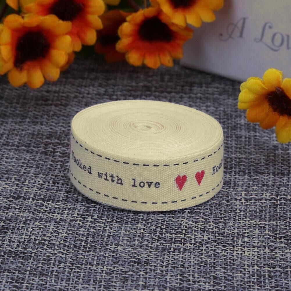 5 Yards/Lot Hooked With Love Printed Cotton Ribbons DIY Sewing Label Tags